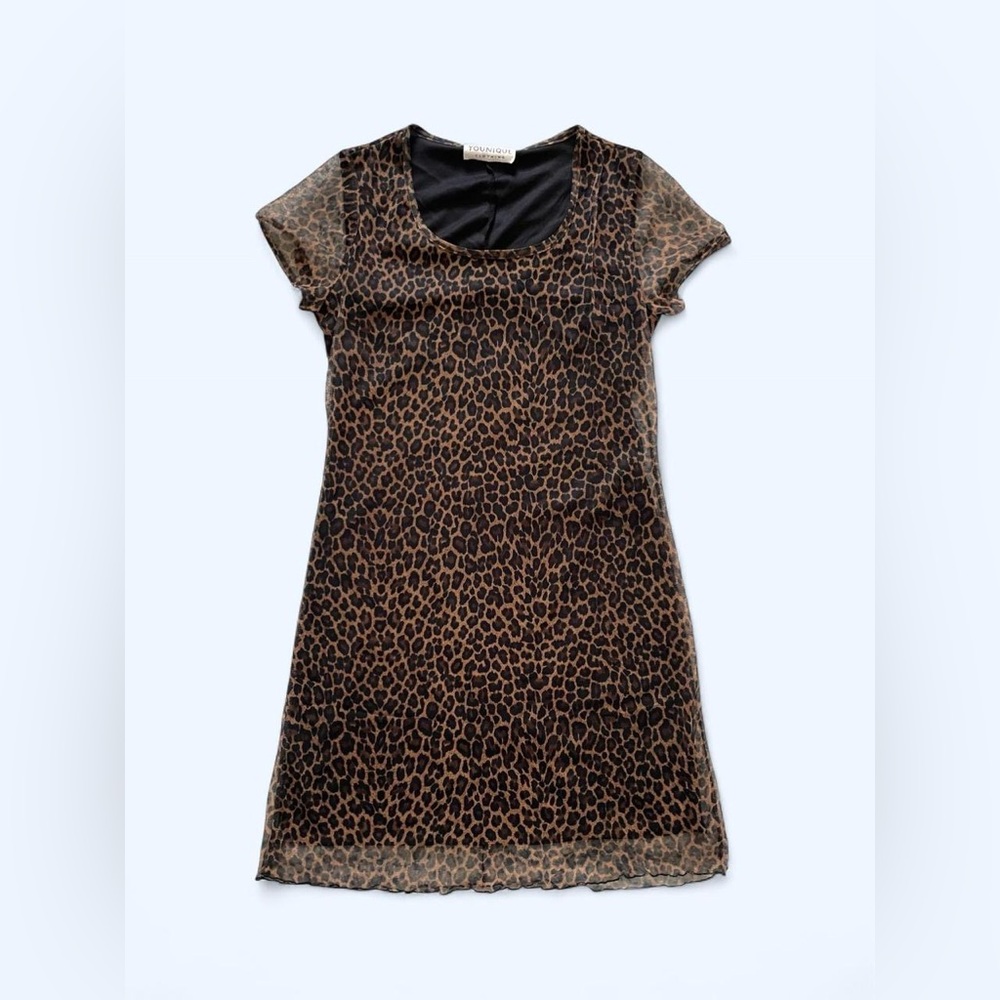 Vintage Y2K Younique Clothing Leopard Print Mini Dress Mesh Lined size Small